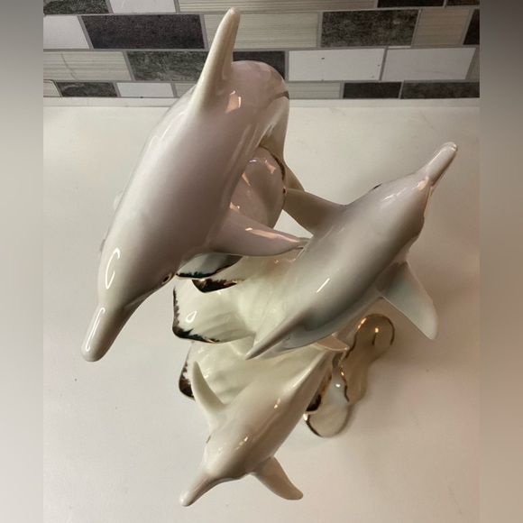 Rare Lenox Wave dancers Cream & Gold Dolphins Figurine Vintage Porcelain - Picture 10 of 13